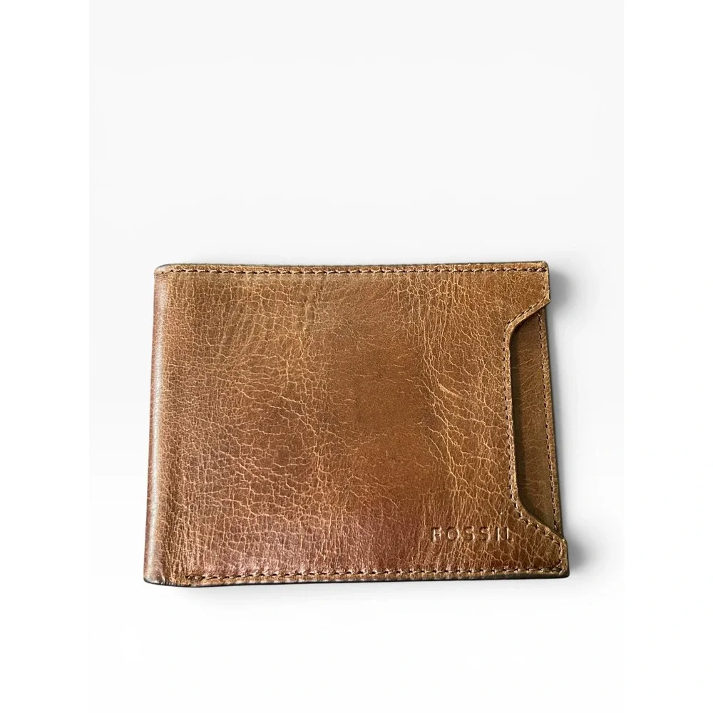 Fossil Genuine Leather Bifold Wallet - Distressed Caramel Brown